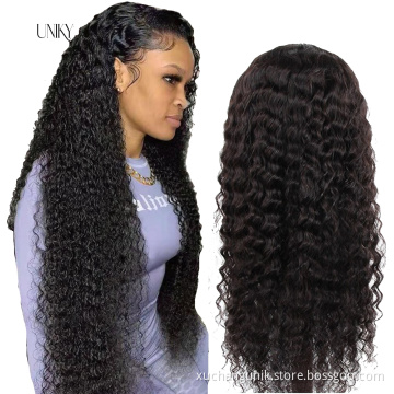 Uniky Raw 100% virgin water wave brazilian human hair wig,13x4 13x6 hd transparent lace frontal virgin hair wig for black women